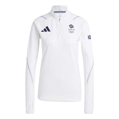 White - Front - Adidas Womens-Ladies Team GB Performance Quarter Zip Tracksuit Top