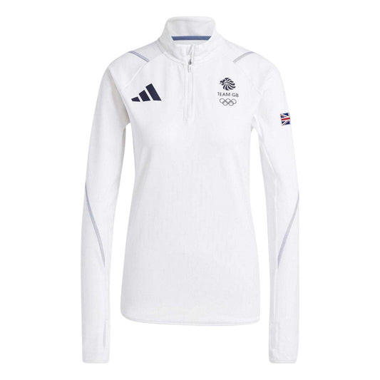 White - Front - Adidas Womens-Ladies Team GB Performance Quarter Zip Tracksuit Top
