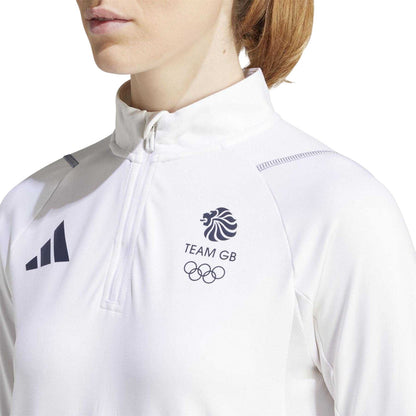 White - Side - Adidas Womens-Ladies Team GB Performance Quarter Zip Tracksuit Top