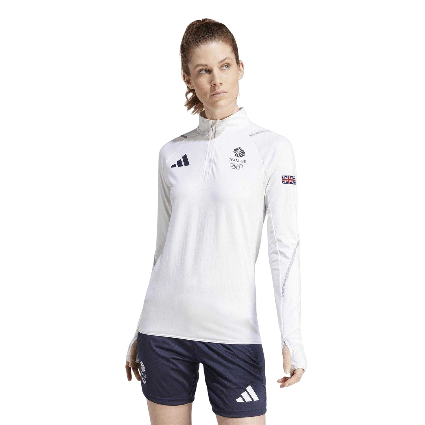 White - Lifestyle - Adidas Womens-Ladies Team GB Performance Quarter Zip Tracksuit Top