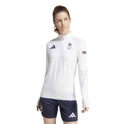 White - Lifestyle - Adidas Womens-Ladies Team GB Performance Quarter Zip Tracksuit Top