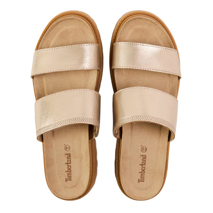 Metallic Gold - Side - Timberland Womens-Ladies Clairemont Leather Slides
