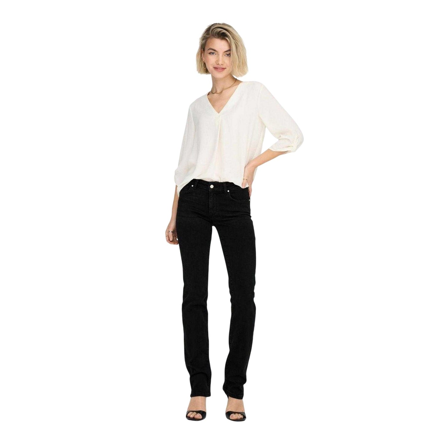 Washed Black - Lifestyle - Only Womens-Ladies Denim Straight Leg Jeans