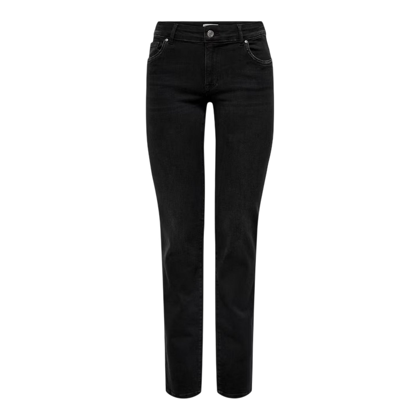 Washed Black - Front - Only Womens-Ladies Denim Straight Leg Jeans