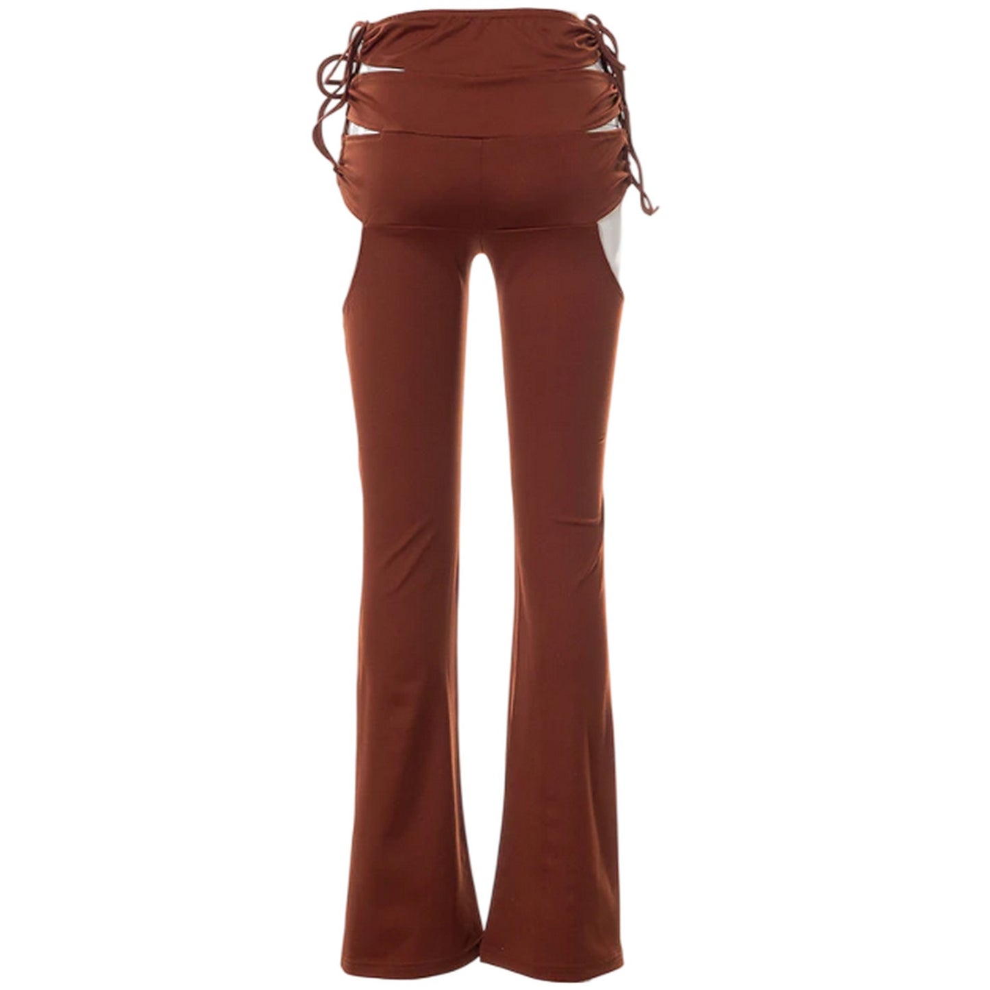 Chocolate - Back - Missy Empire Womens-Ladies Cut Out Lace Up Flared Trousers