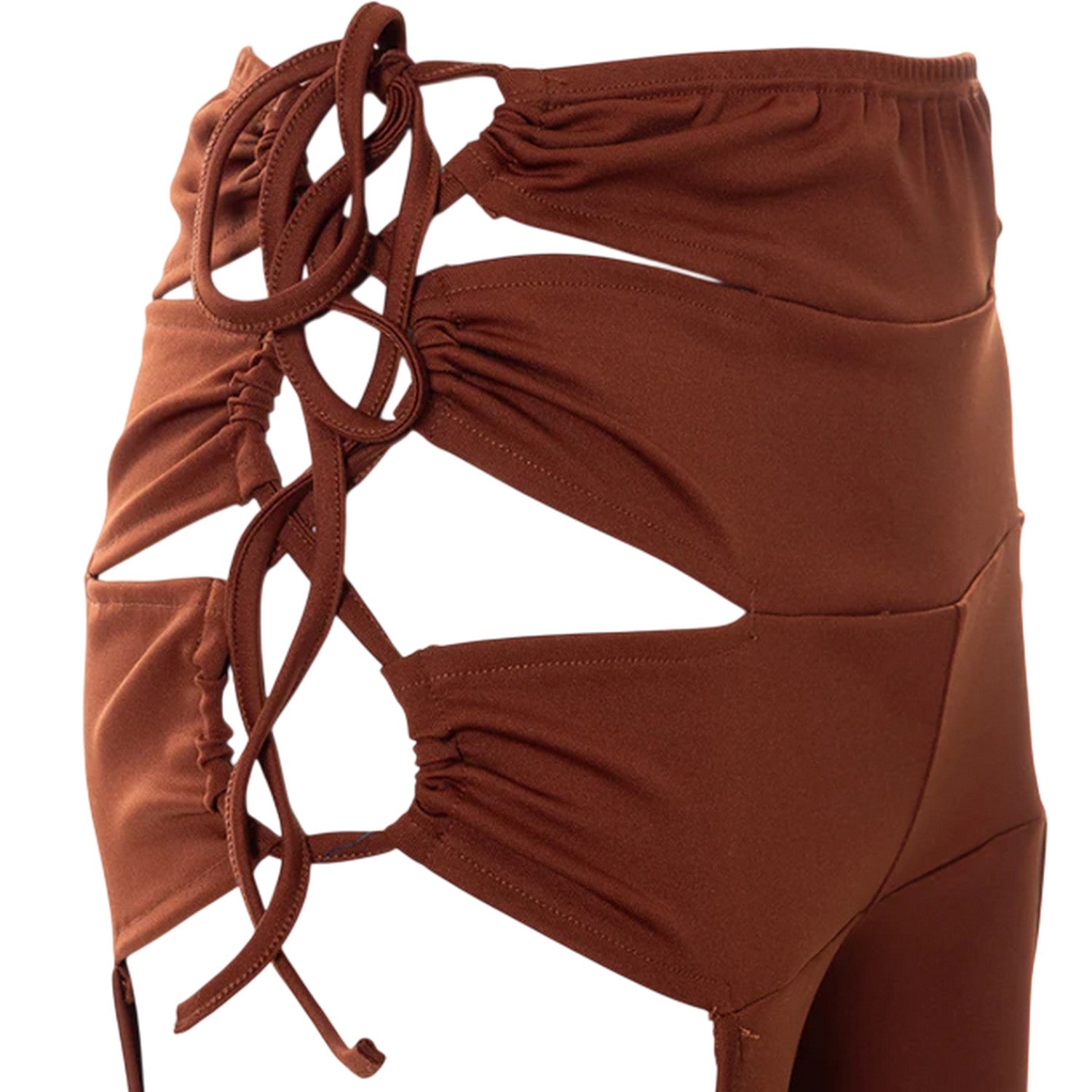 Chocolate - Side - Missy Empire Womens-Ladies Cut Out Lace Up Flared Trousers