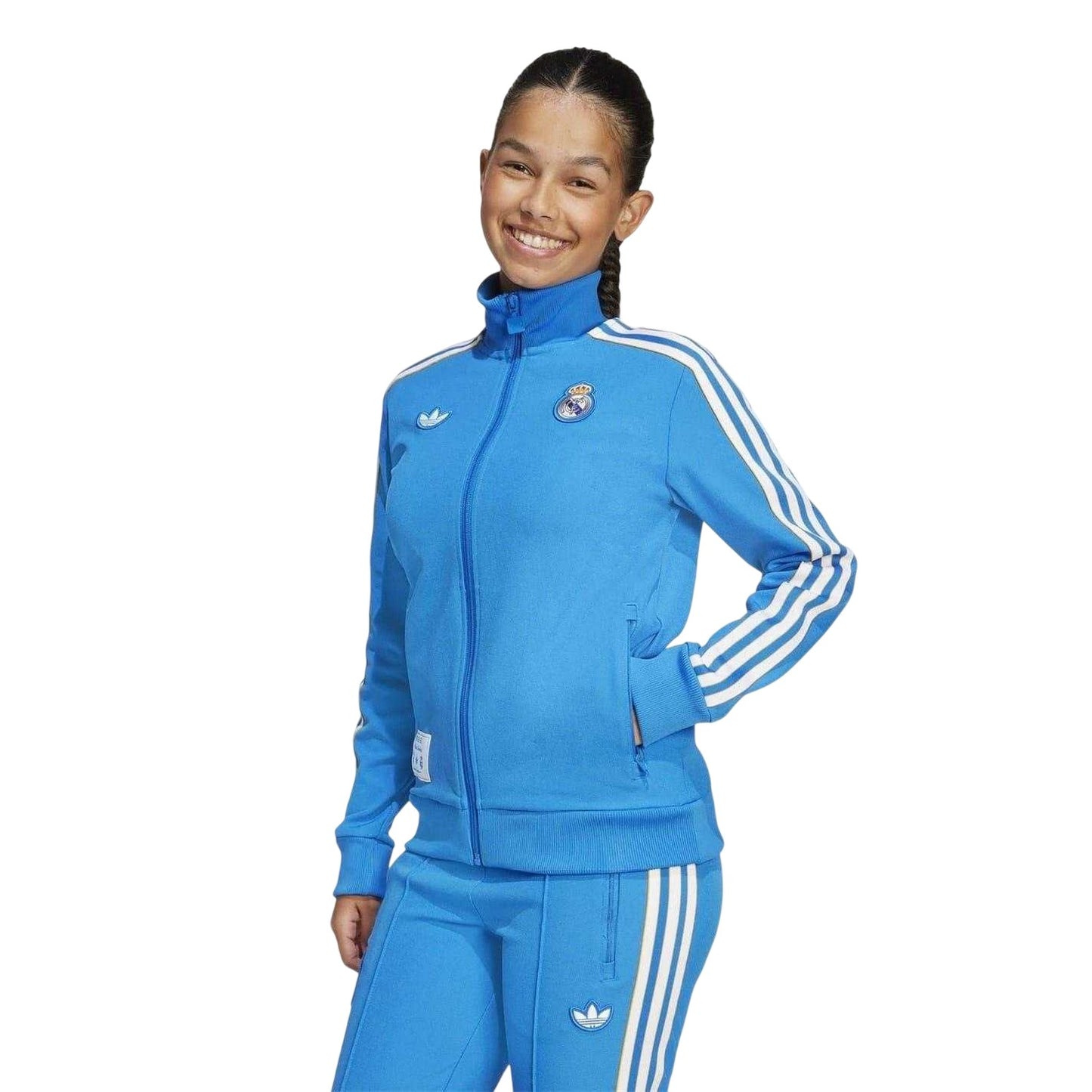 Blue-White - Side - Adidas Childrens-Kids Terrace Icons Real Madrid CF Tracksuit Top