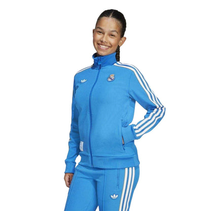 Blue-White - Side - Adidas Childrens-Kids Terrace Icons Real Madrid CF Tracksuit Top