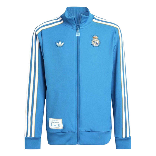 Blue-White - Front - Adidas Childrens-Kids Terrace Icons Real Madrid CF Tracksuit Top