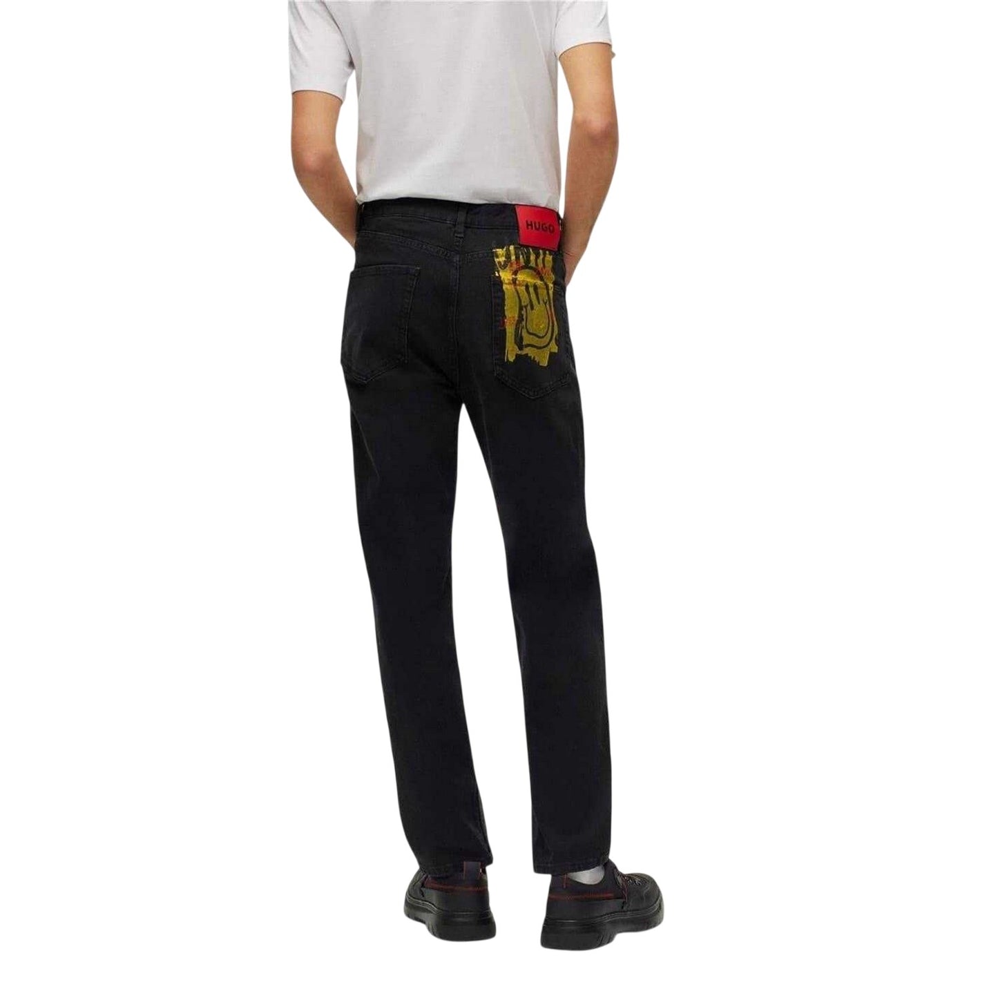 Black - Back - Hugo Mens Graffiti Face 5 Pockets Slim Jeans