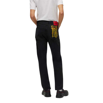 Black - Back - Hugo Mens Graffiti Face 5 Pockets Slim Jeans