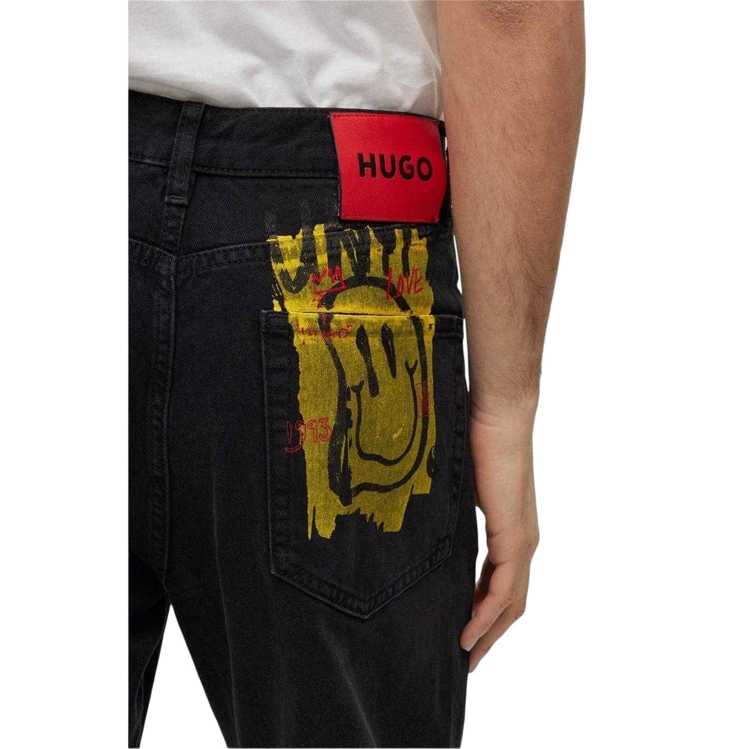 Black - Side - Hugo Mens Graffiti Face 5 Pockets Slim Jeans