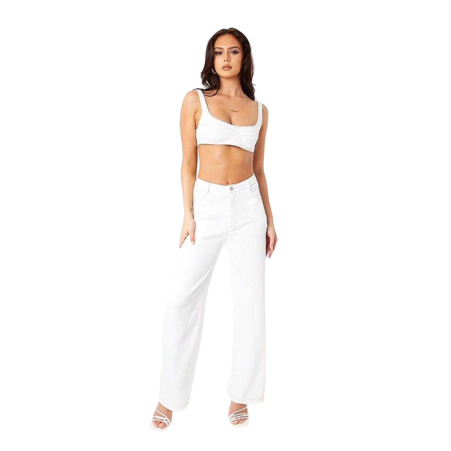 White - Back - Missy Empire Womens-Ladies Straight Leg Trousers