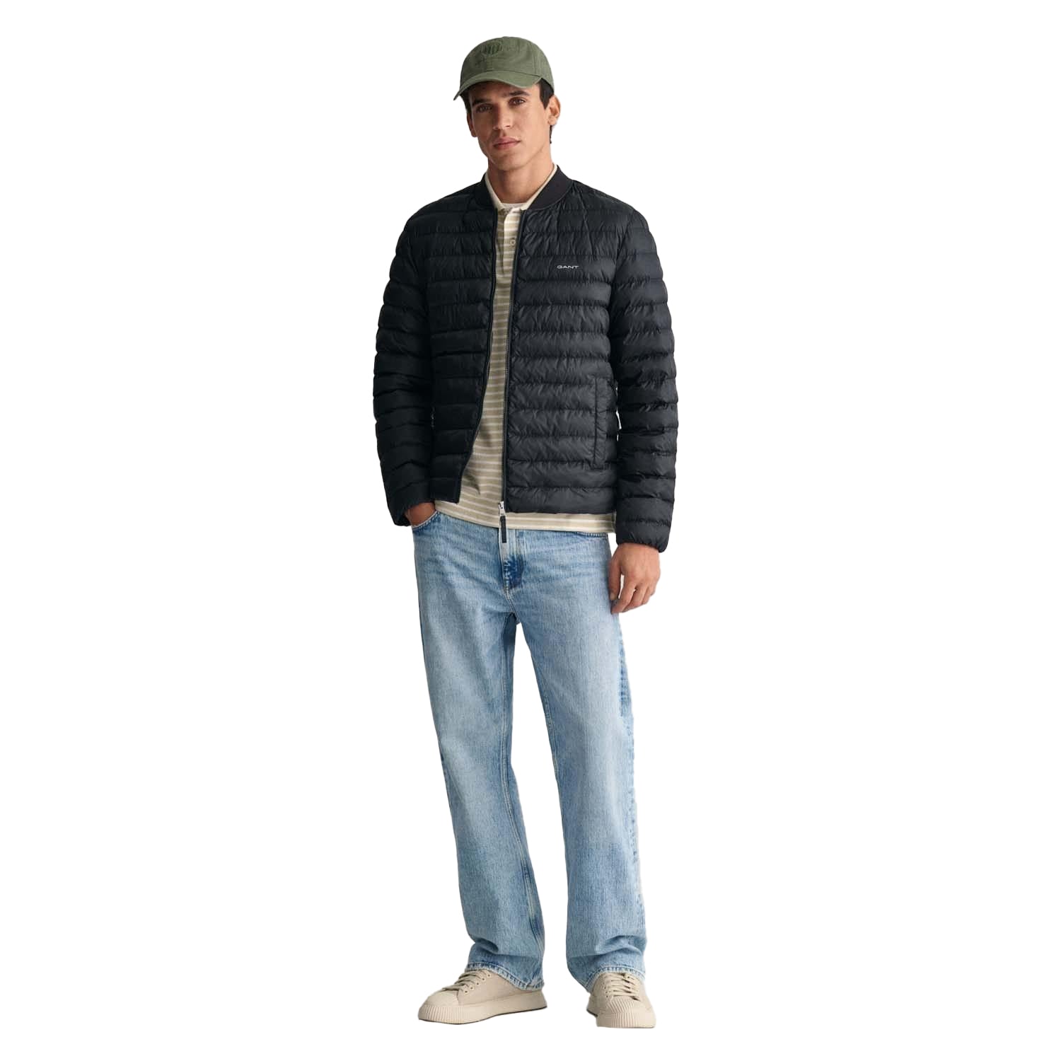 Black - Side - Gant Mens Light Padded Bomber Jacket