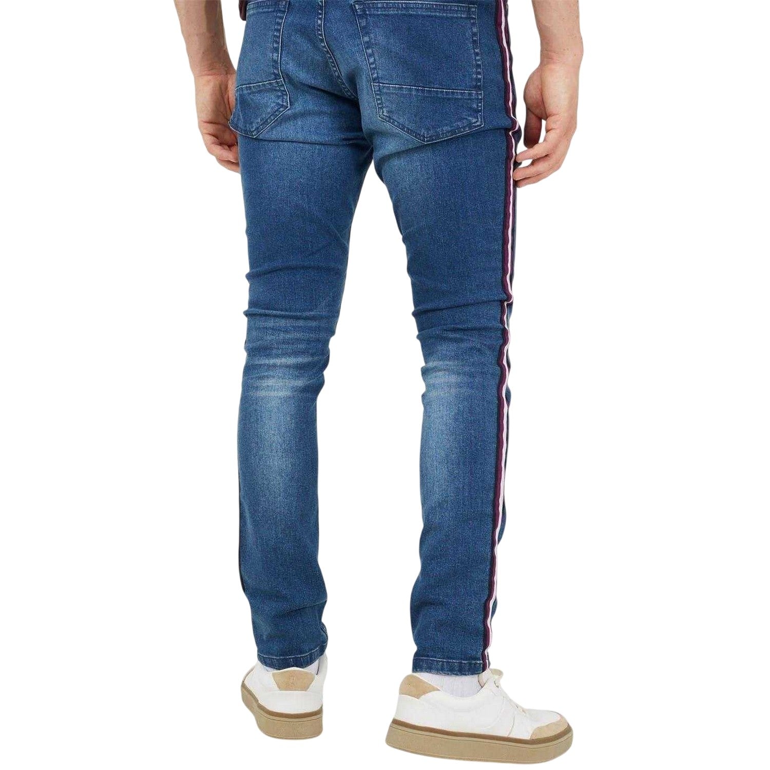 Light Blue - Back - Brave Soul Mens Contrast Striped Taped Jeans