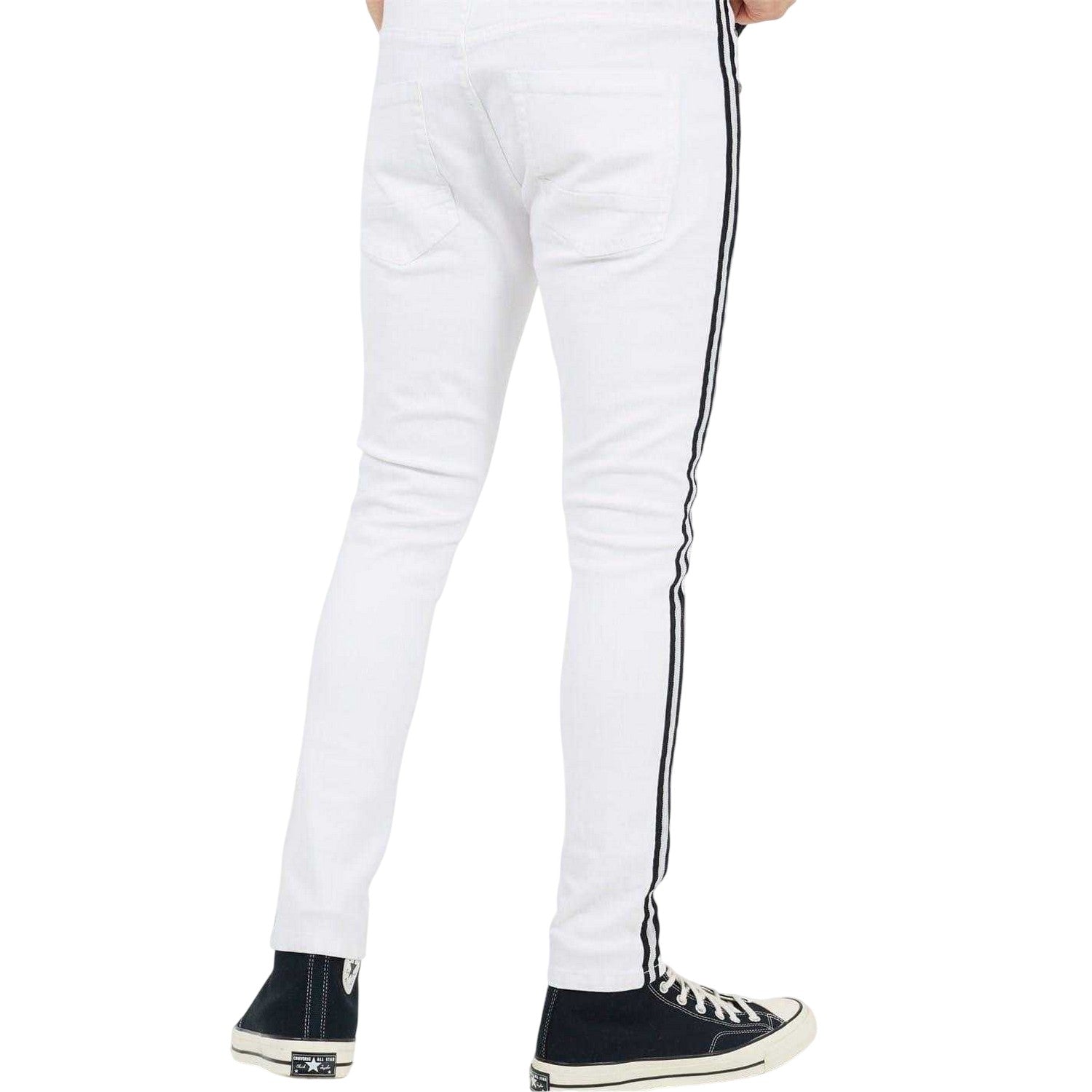 White - Back - Brave Soul Mens Contrast Striped Taped Jeans