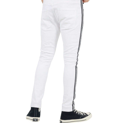 White - Back - Brave Soul Mens Contrast Striped Taped Jeans