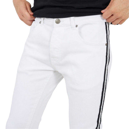 White - Side - Brave Soul Mens Contrast Striped Taped Jeans
