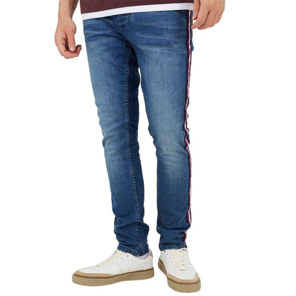 Light Blue - Front - Brave Soul Mens Contrast Striped Taped Jeans