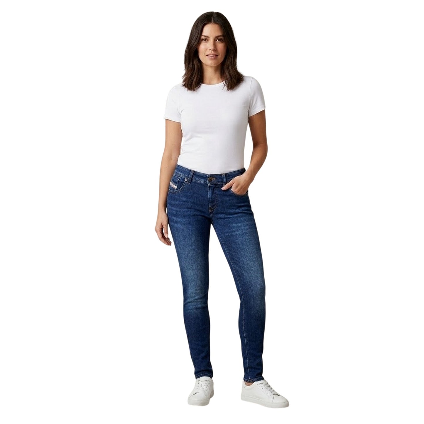 Blue Denim - Lifestyle - Diesel Womens-Ladies Mid Rise Straight Leg Jeans