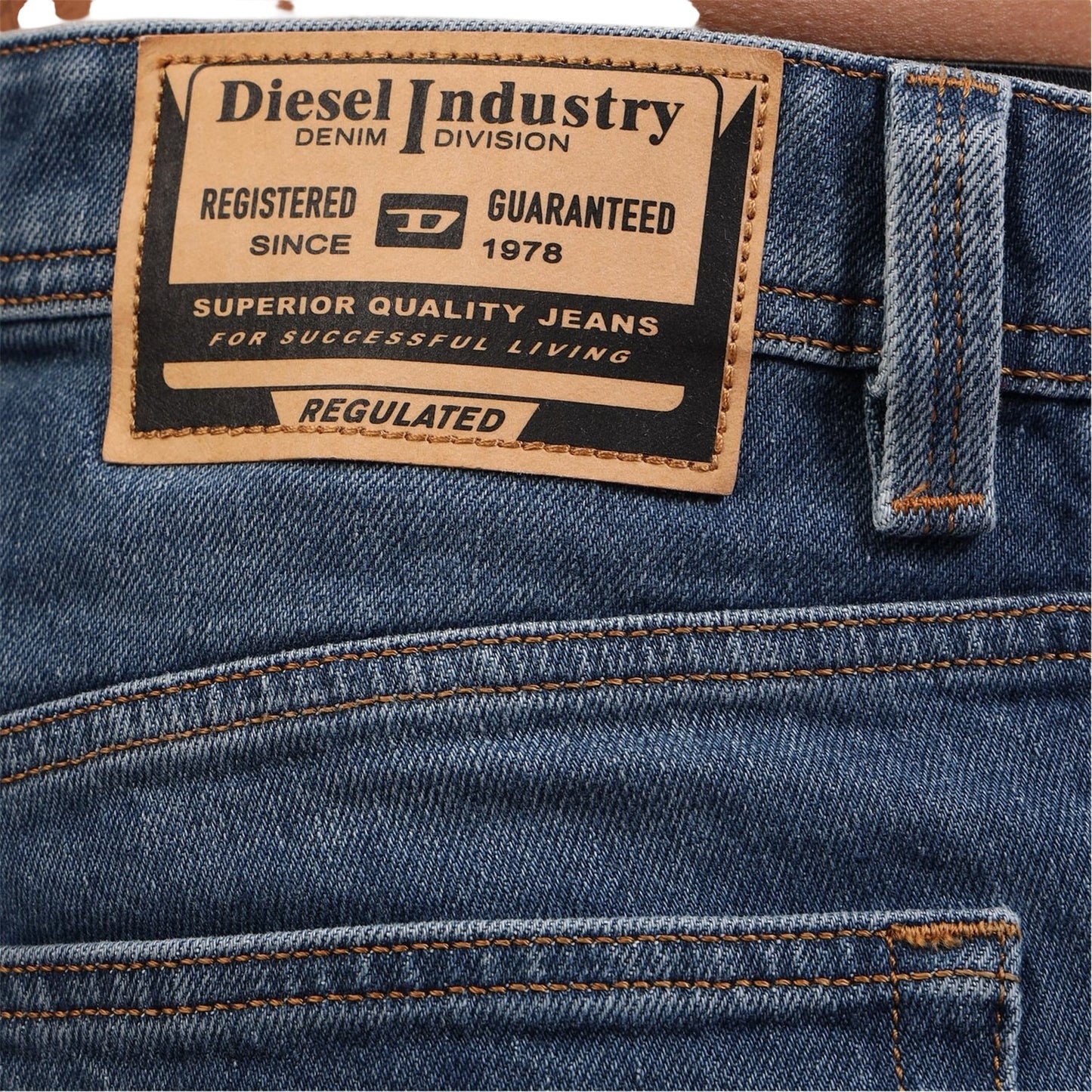 Blue Denim - Side - Diesel Mens 5 Pockets Straight Jeans