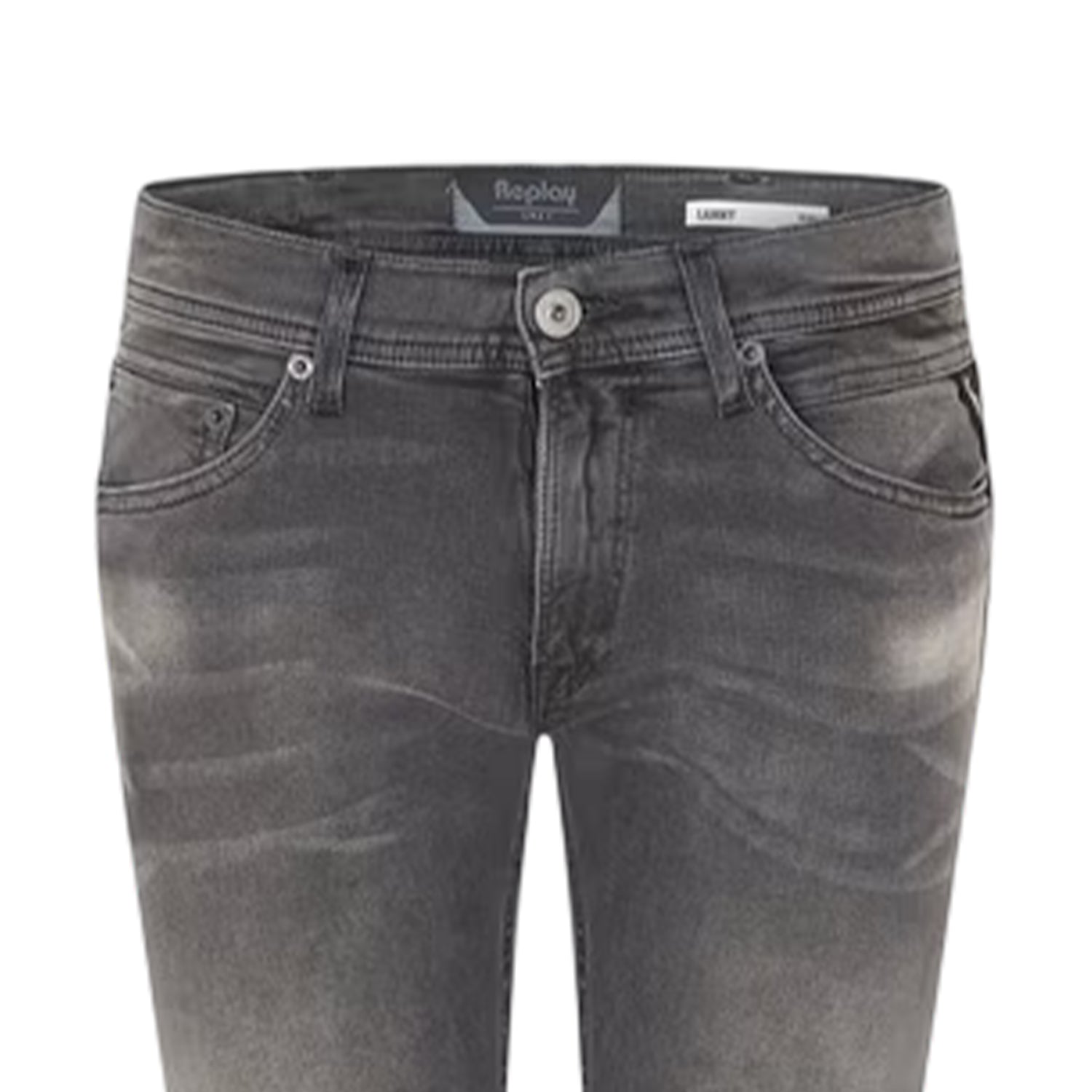 Grey - Side - Replay Mens Lanny Washed Denim 5 Pockets Skinny Jeans