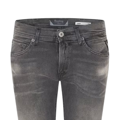 Grey - Side - Replay Mens Lanny Washed Denim 5 Pockets Skinny Jeans