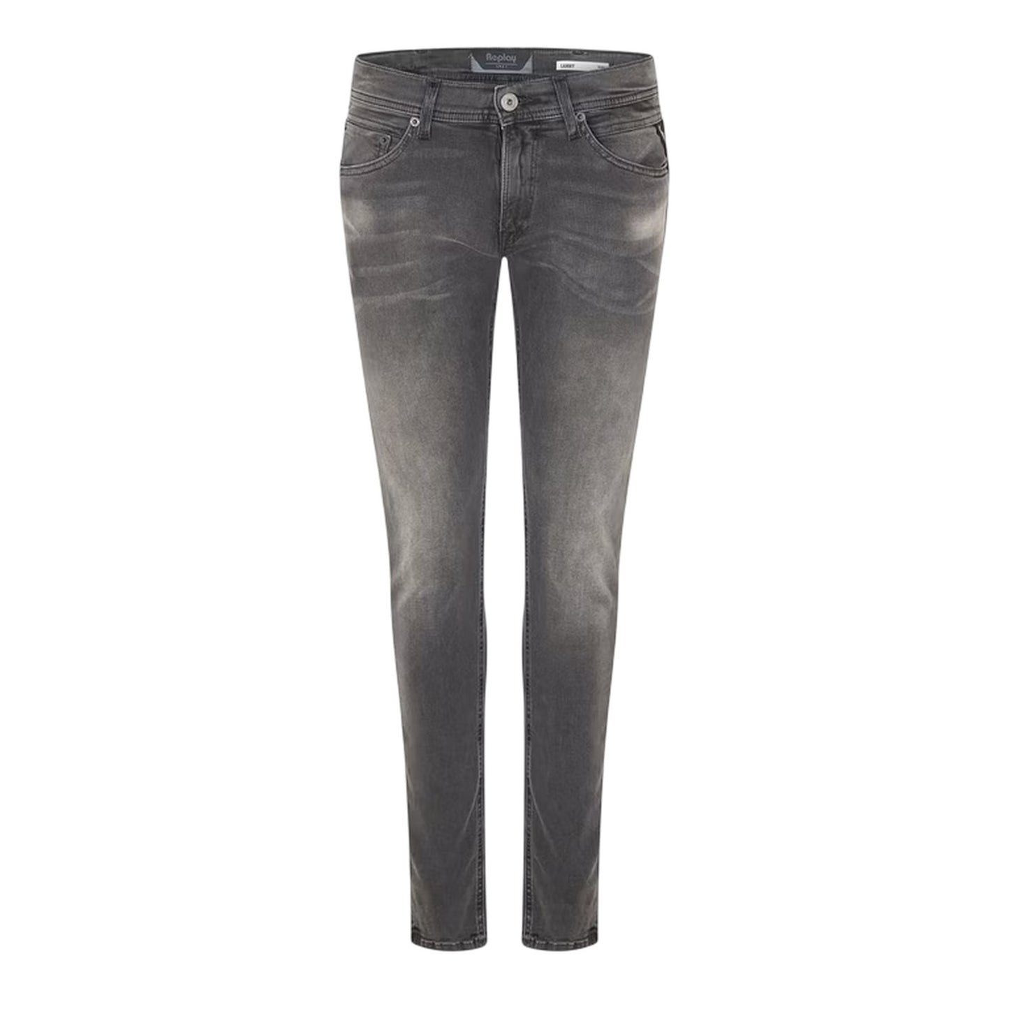 Grey - Front - Replay Mens Lanny Washed Denim 5 Pockets Skinny Jeans