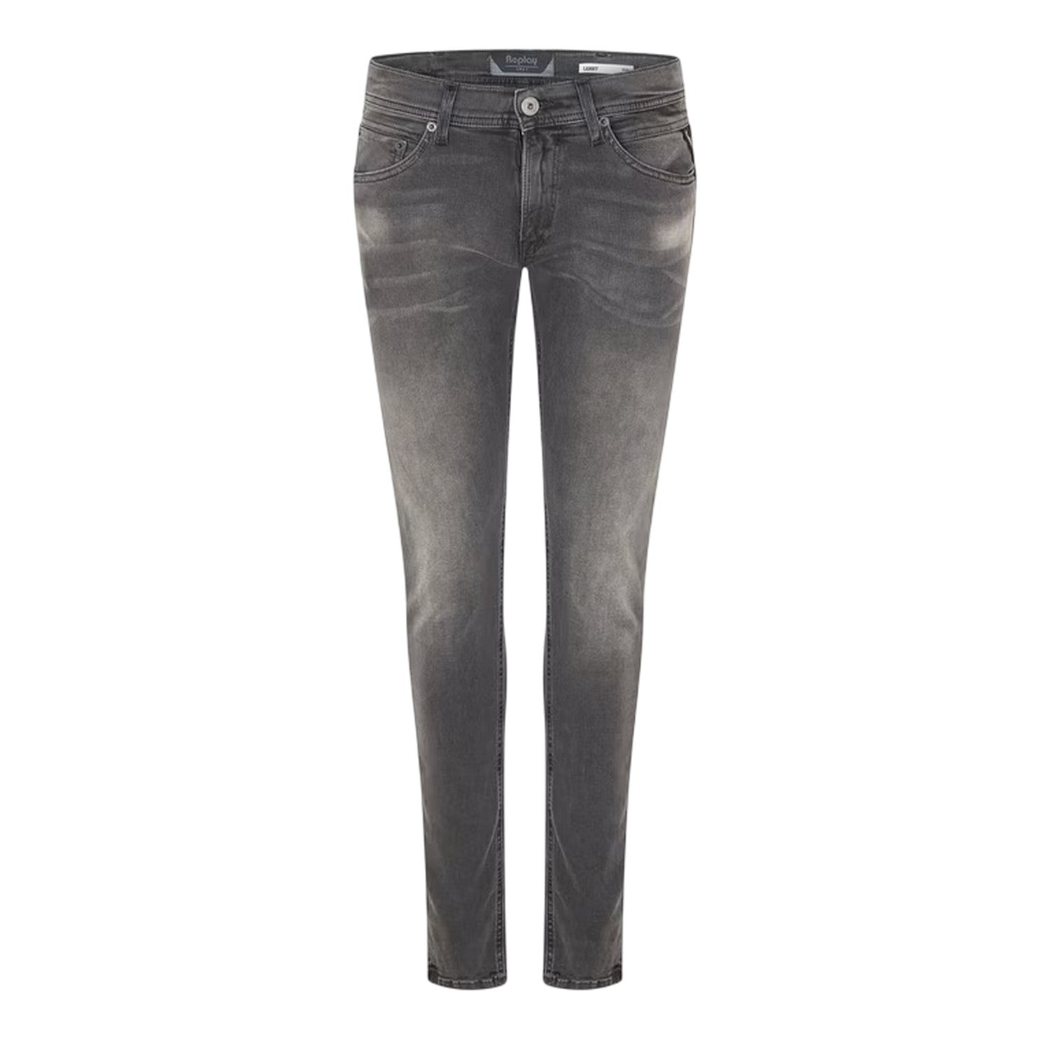 Grey - Front - Replay Mens Lanny Washed Denim 5 Pockets Skinny Jeans