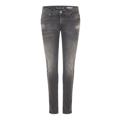 Grey - Front - Replay Mens Lanny Washed Denim 5 Pockets Skinny Jeans