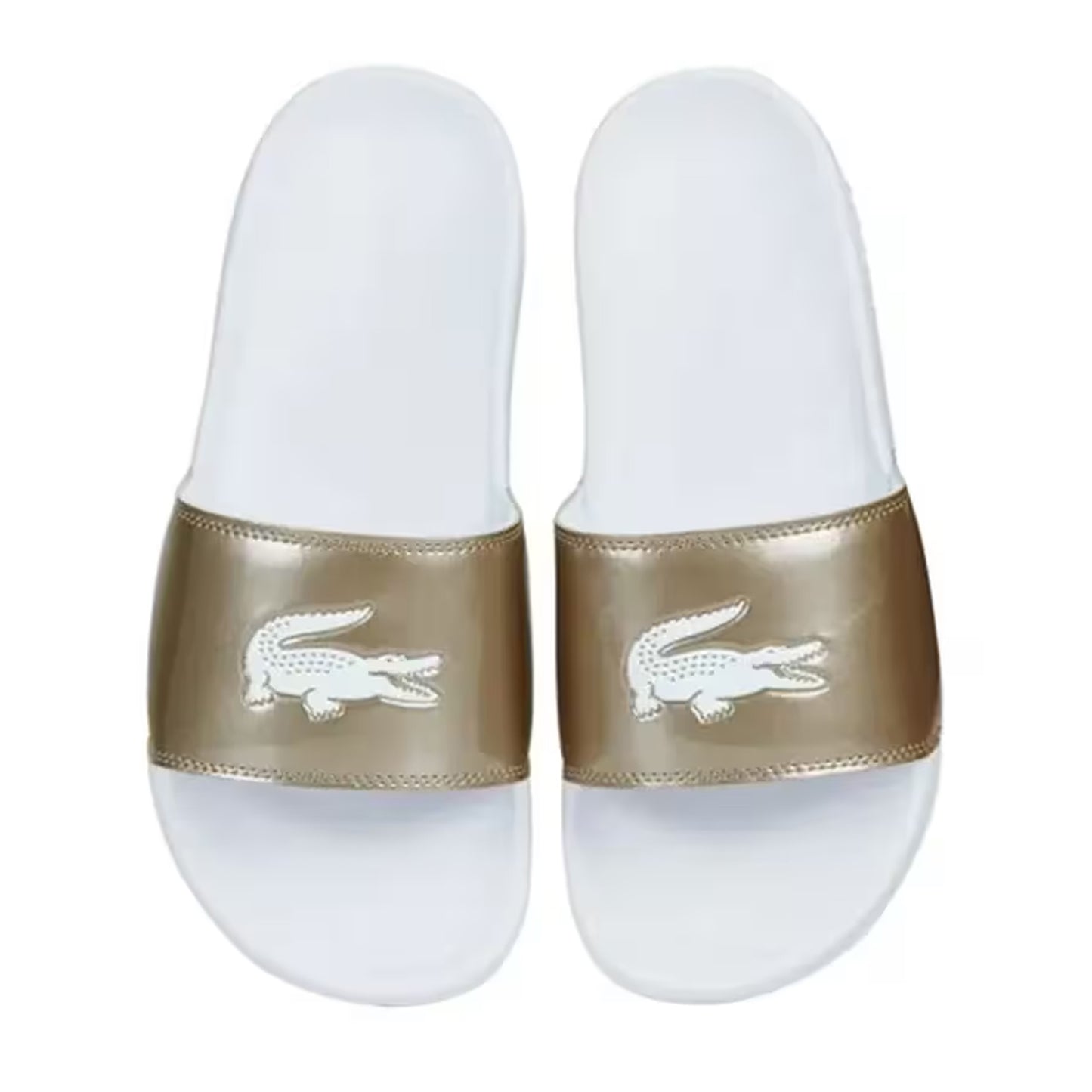 Bronze-White - Pack Shot - Lacoste Womens-Ladies Serve Moulded Footbed Sliders