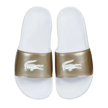 Bronze-White - Pack Shot - Lacoste Womens-Ladies Serve Moulded Footbed Sliders