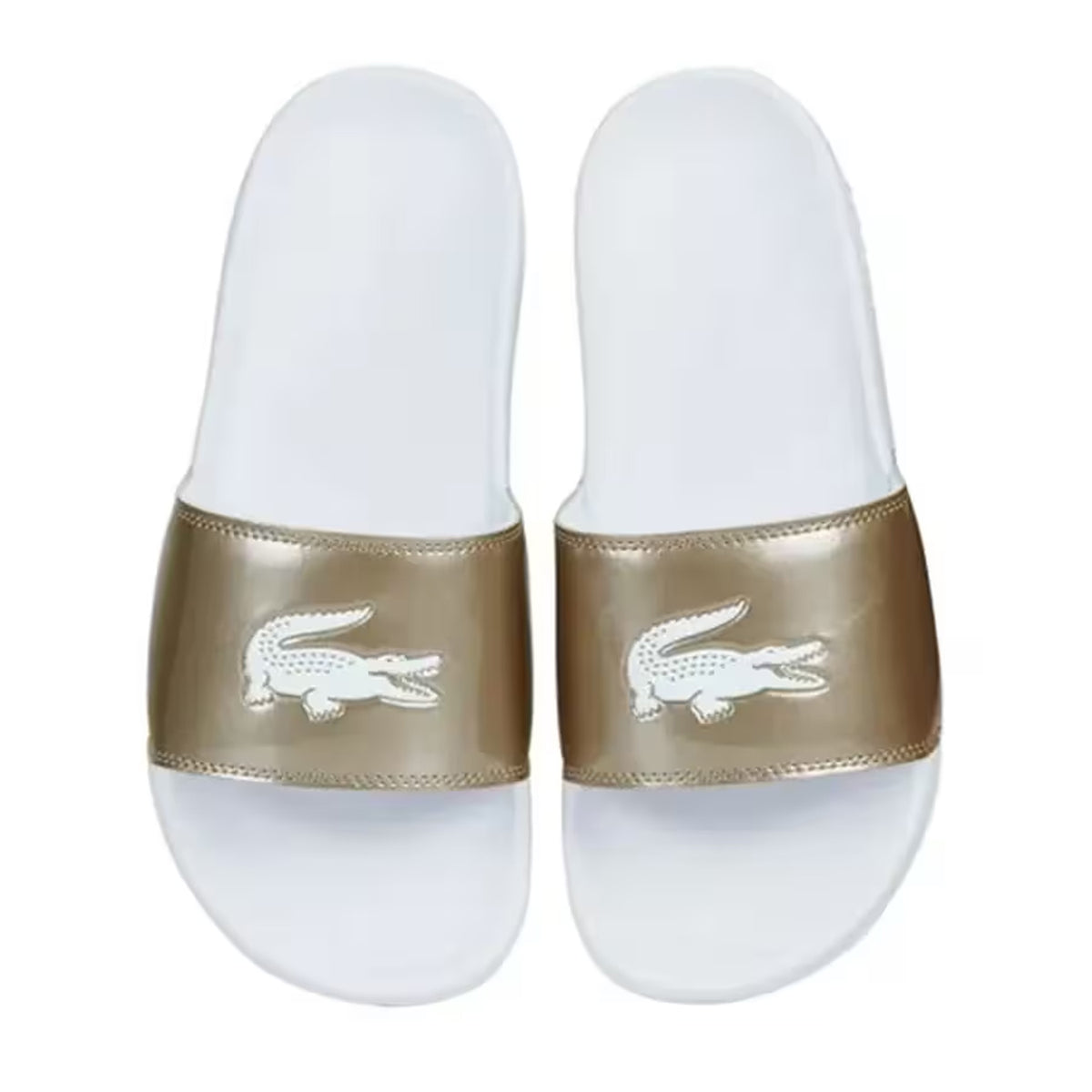 Bronze-White - Pack Shot - Lacoste Womens-Ladies Serve Moulded Footbed Sliders