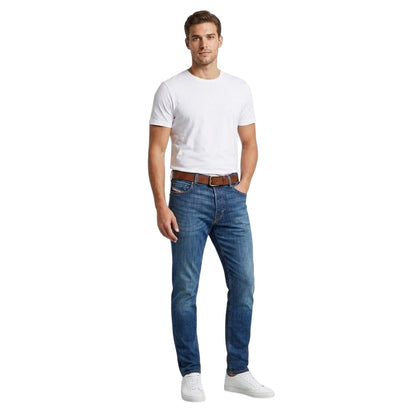 Blue Denim - Side - Diesel Mens Mid Rise Straight Leg Jeans
