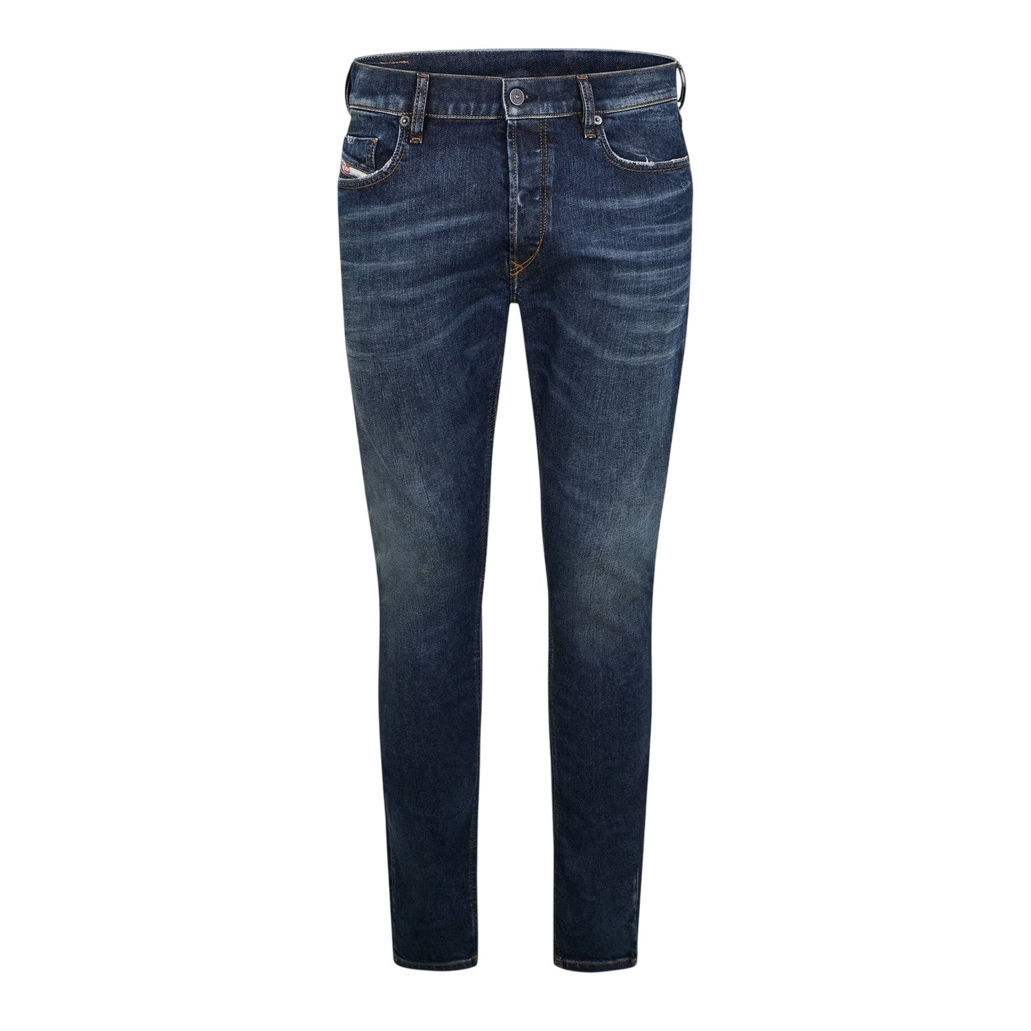 Dark Blue-Denim - Front - Diesel Mens Mid Rise Straight Leg Jeans