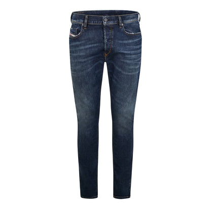 Dark Blue-Denim - Front - Diesel Mens Mid Rise Straight Leg Jeans
