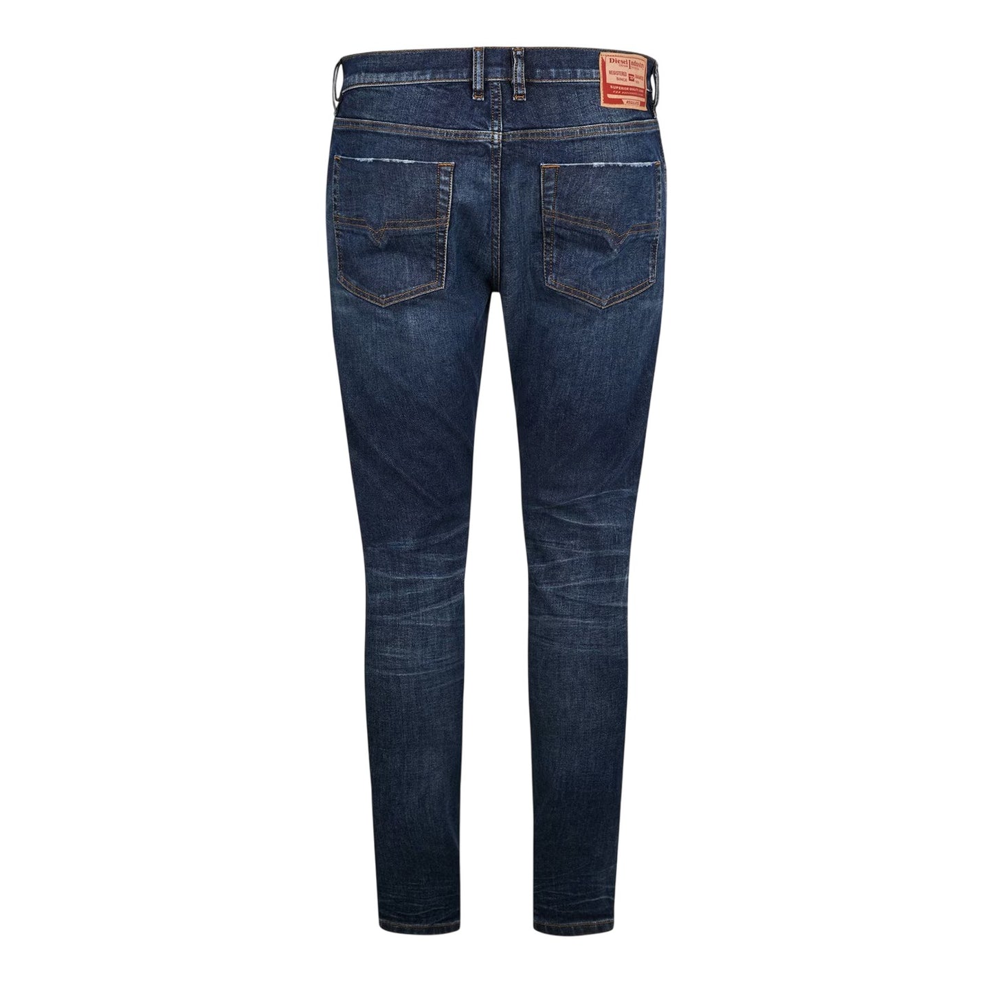 Dark Blue-Denim - Back - Diesel Mens Mid Rise Straight Leg Jeans