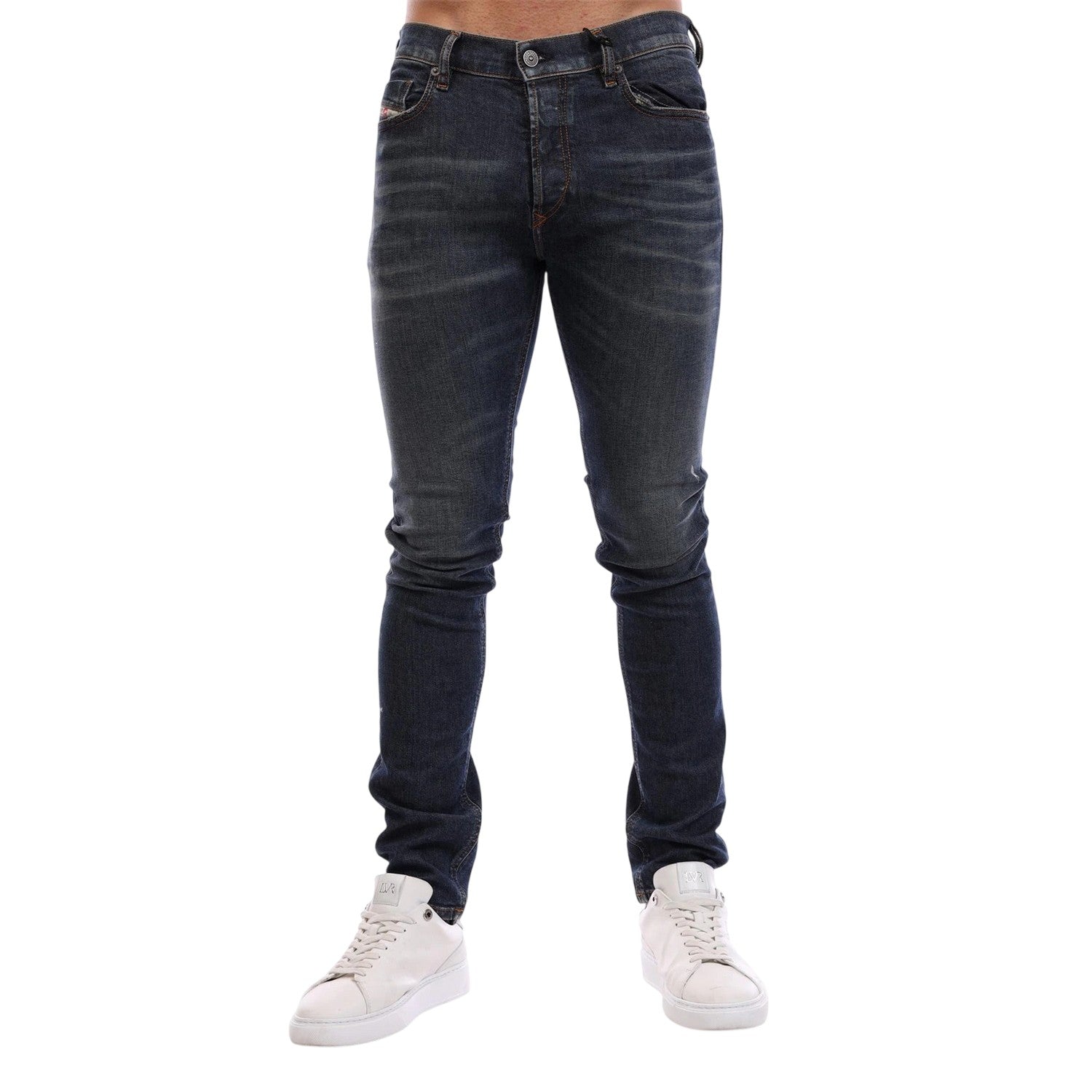 Dark Blue-Denim - Side - Diesel Mens Mid Rise Straight Leg Jeans