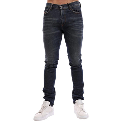 Dark Blue-Denim - Side - Diesel Mens Mid Rise Straight Leg Jeans