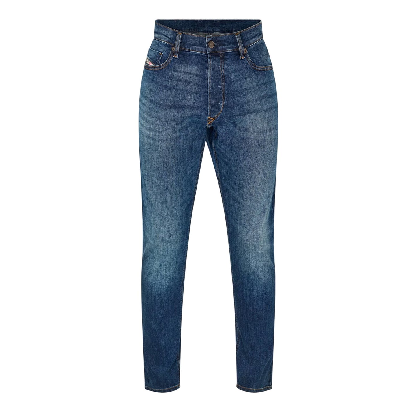 Blue Denim - Front - Diesel Mens Mid Rise Straight Leg Jeans