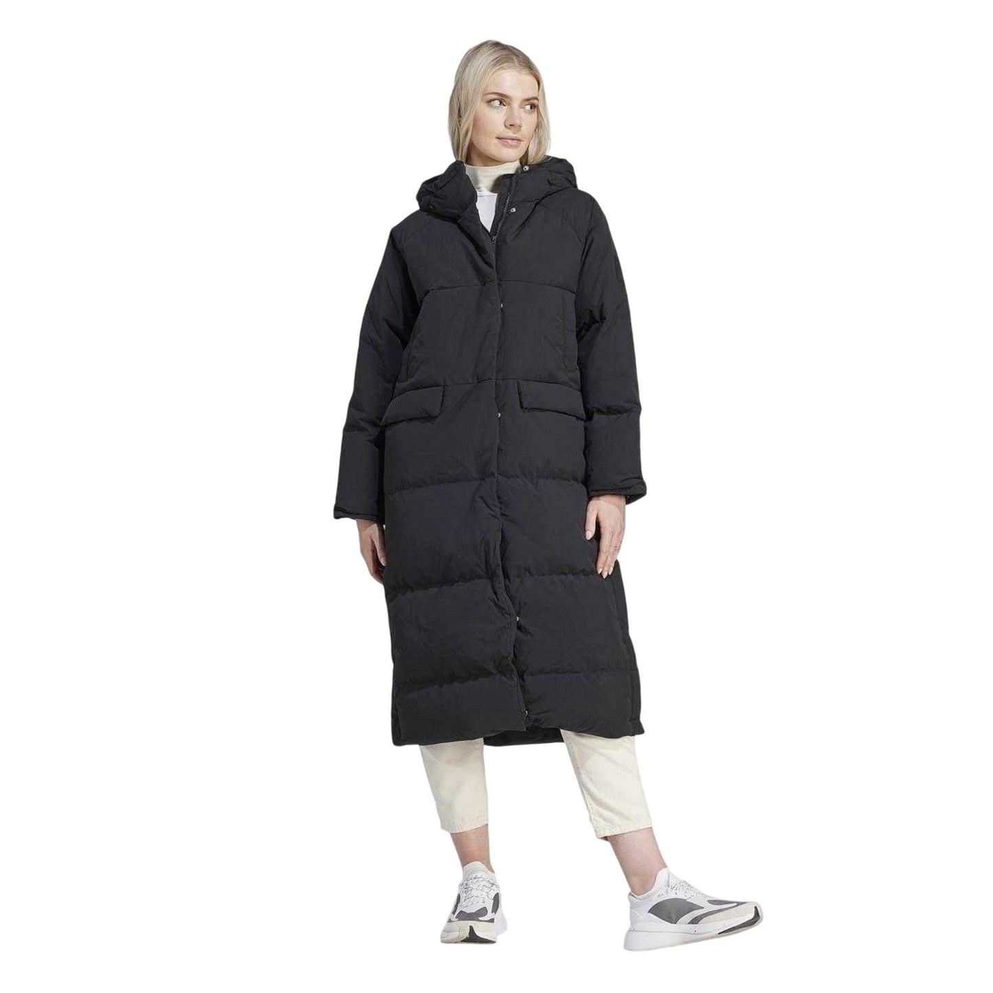 Black - Side - Adidas Womens-Ladies Longline Baffled Coat