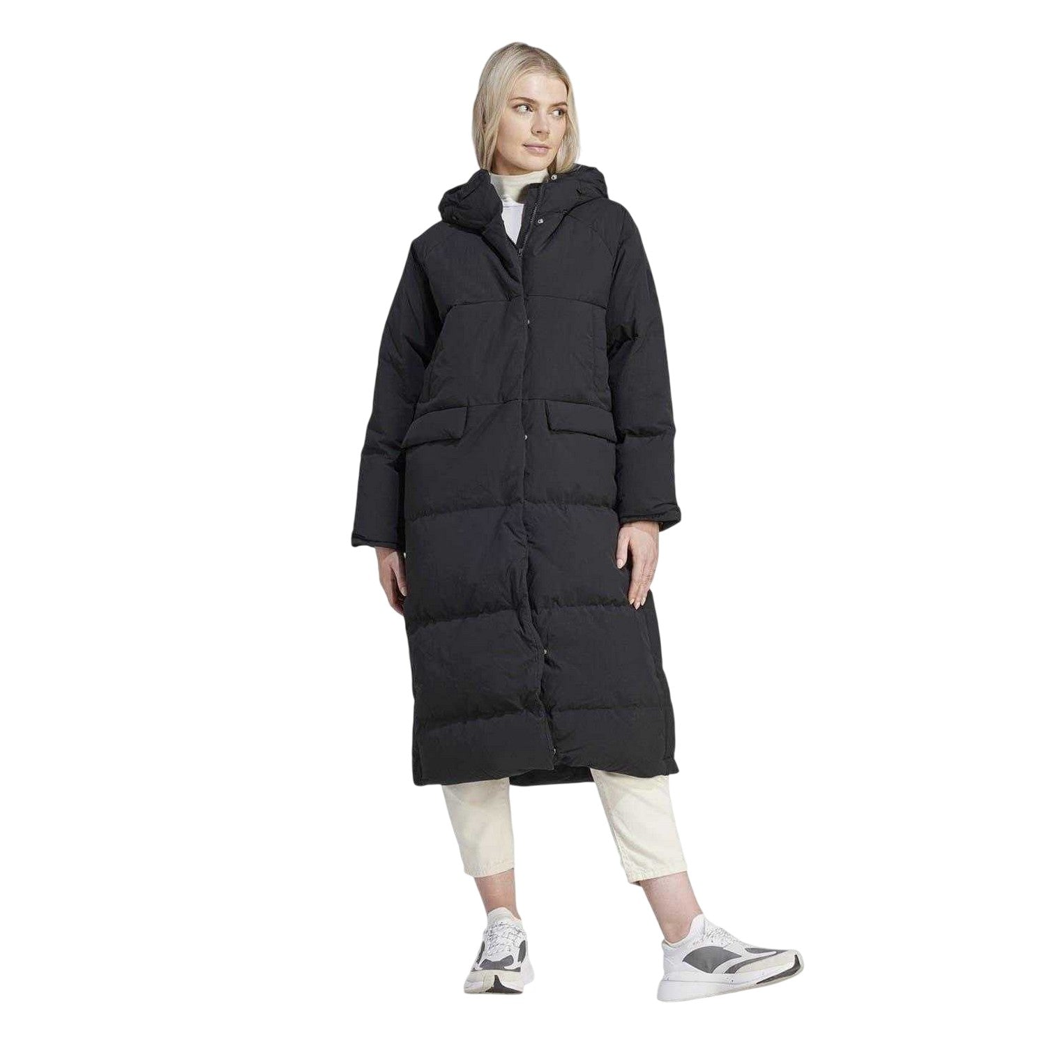 Black - Side - Adidas Womens-Ladies Longline Baffled Coat