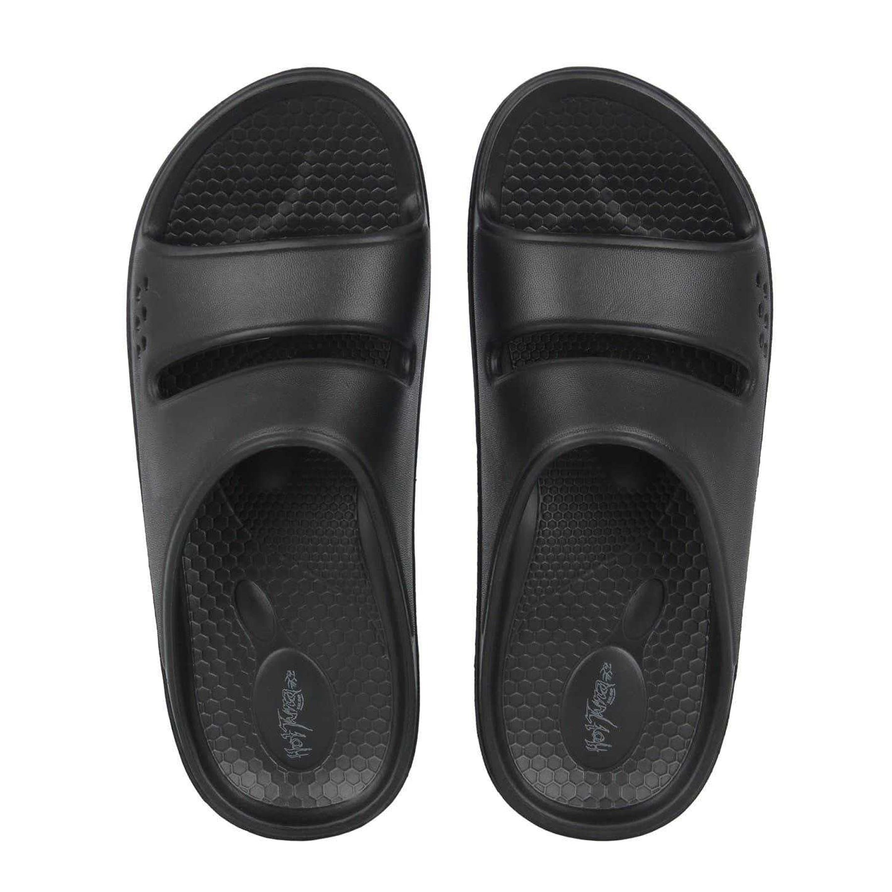 Black - Side - Hot Tuna Womens-Ladies EVA Double Strap Flat Sliders