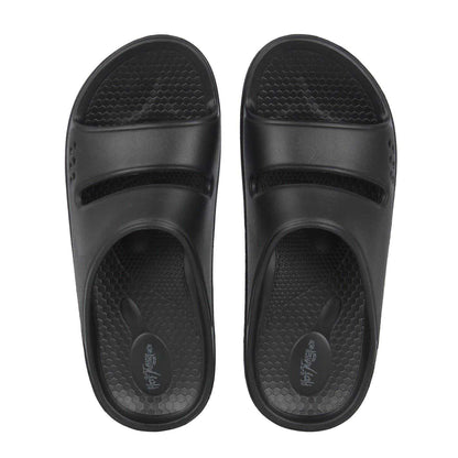 Black - Side - Hot Tuna Womens-Ladies EVA Double Strap Flat Sliders