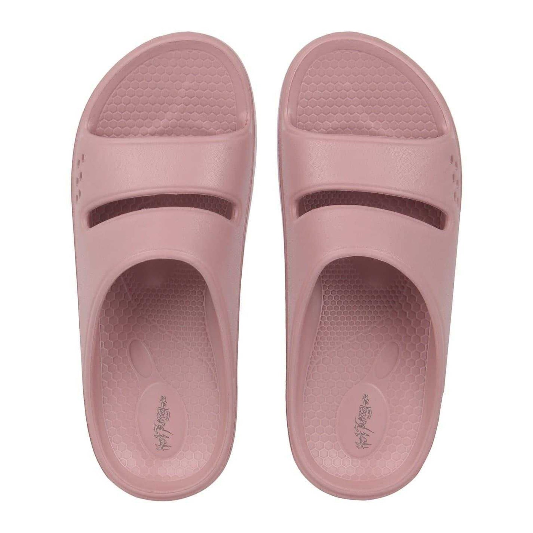 Pink - Side - Hot Tuna Womens-Ladies EVA Double Strap Flat Sliders