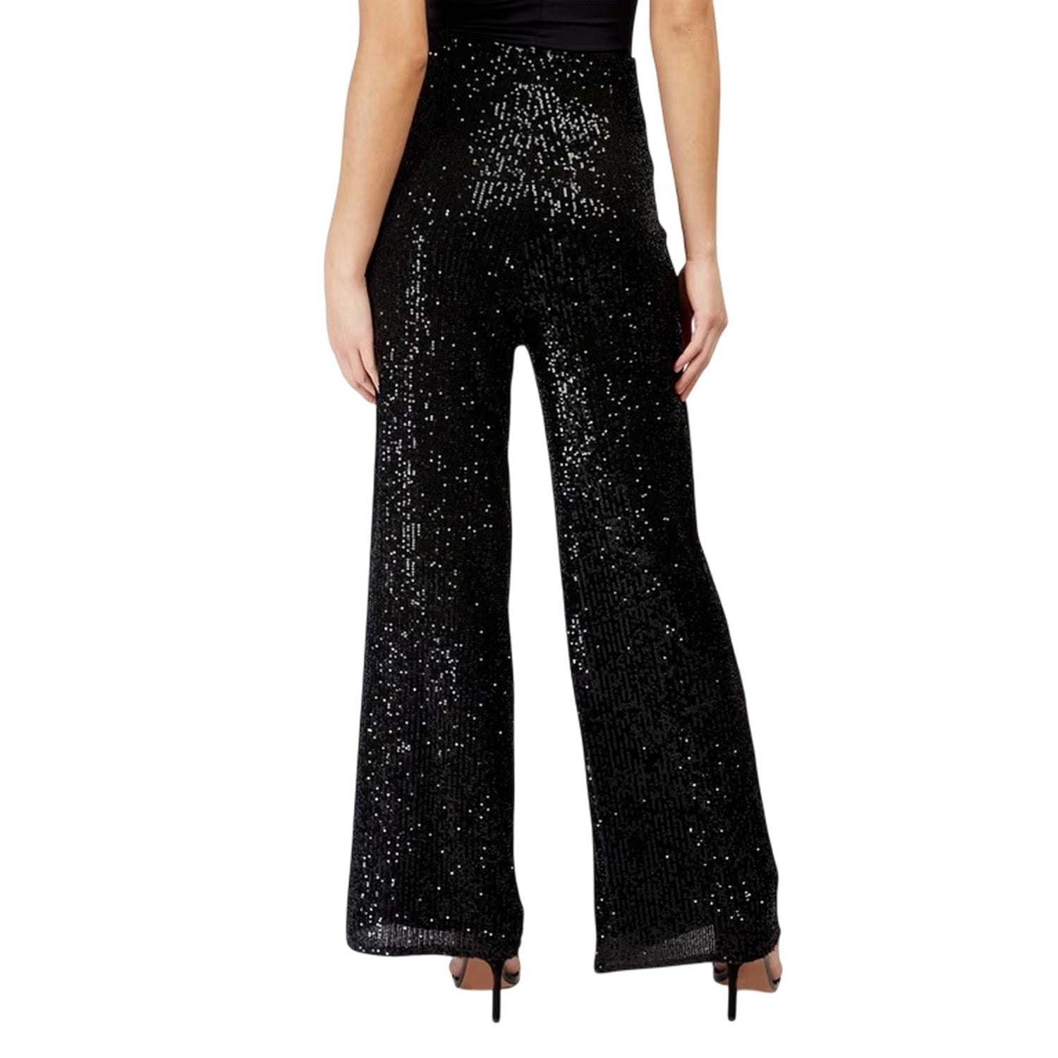 Black - Back - Little Mistress Womens-Ladies Synthetic Leather Sequin Party Trousers