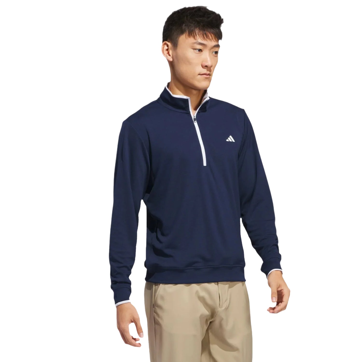 Navy-White - Side - Adidas Mens Quarter Zip Golf Sweatshirt