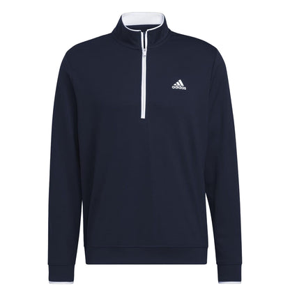Navy-White - Front - Adidas Mens Quarter Zip Golf Sweatshirt