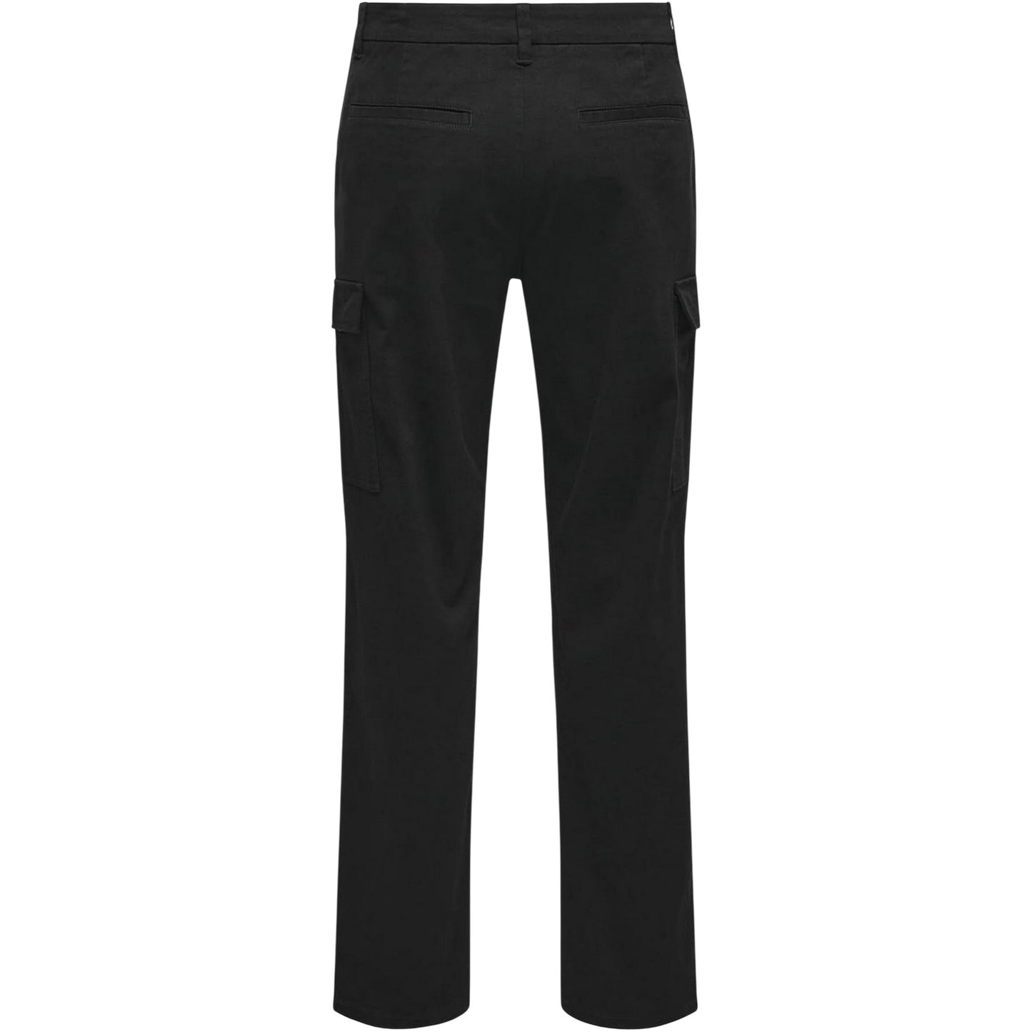 Black - Back - Only Mens Plain Straight Cargo Trousers