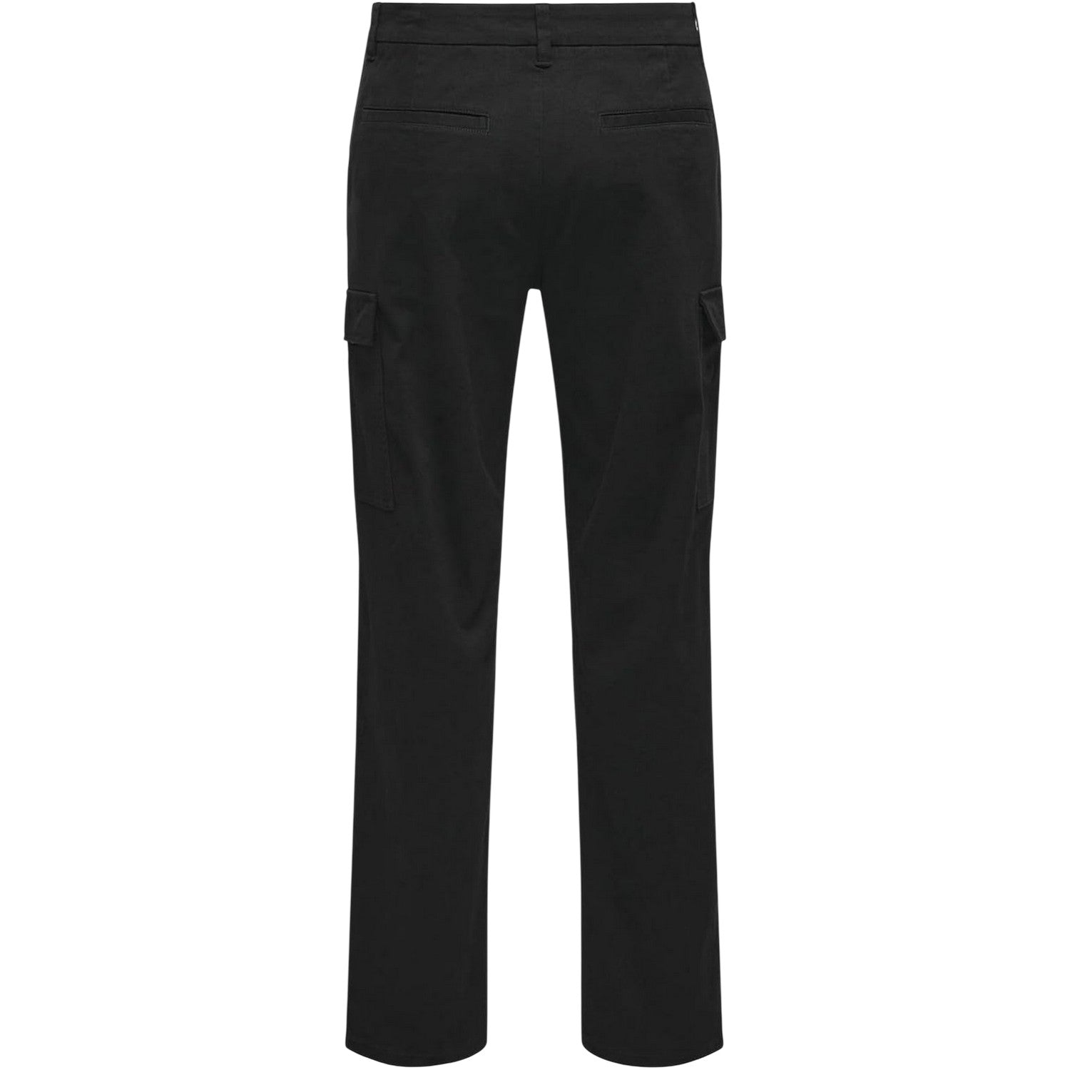 Black - Back - Only Mens Plain Straight Cargo Trousers